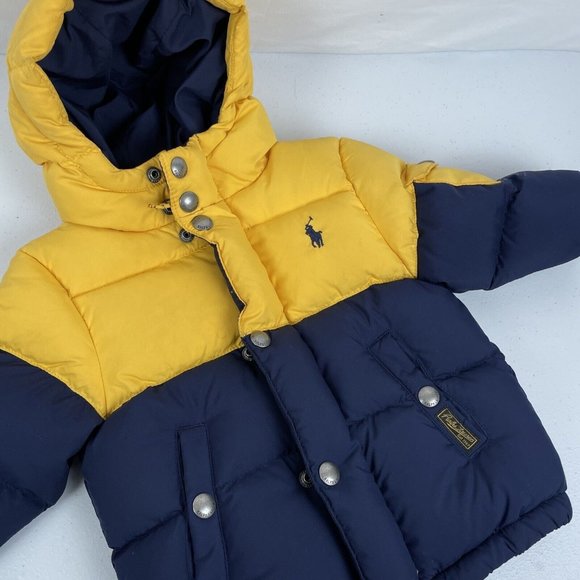 Ralph Lauren‎ Puffer Jacket Boys Size 12M Yellow Blue Vintage - Picture 1 of 13